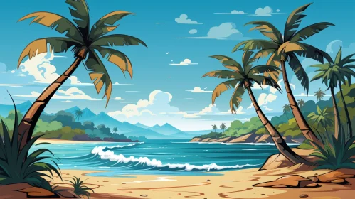 Tranquil Beach Scene with Palm Trees and Clear Water