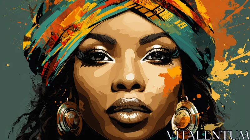 Beautiful African Woman Portrait with Colorful Head Wrap AI Image