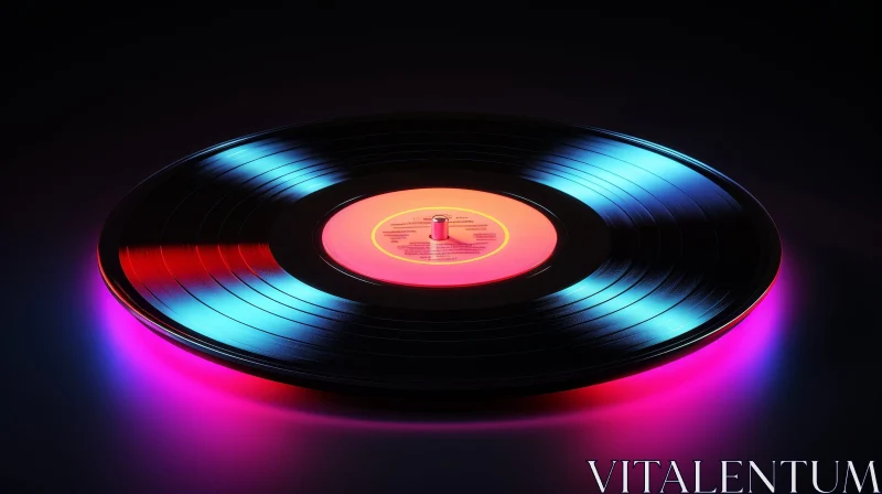 Futuristic Black Vinyl Record on Neon Surface AI Image
