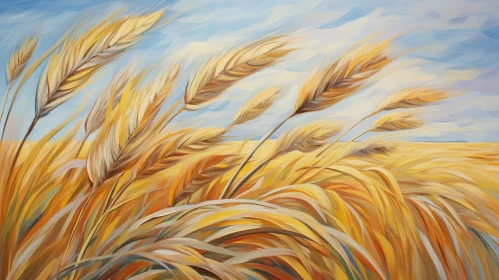 Golden Wheat Field Painting: Realistic Texture and Abundance