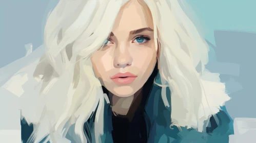 Young Woman Portrait Painting with Blue Eyes