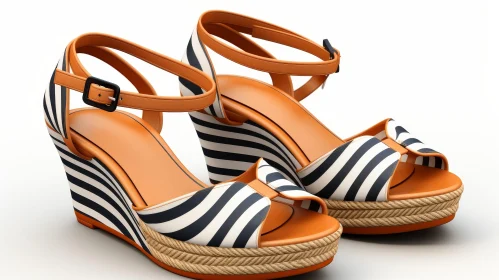 Chic Women's Wedge Sandals - Black & White Striped Pattern