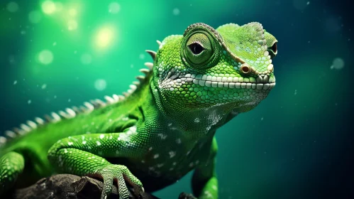 Close-Up Bright Green Lizard Studio Photo
