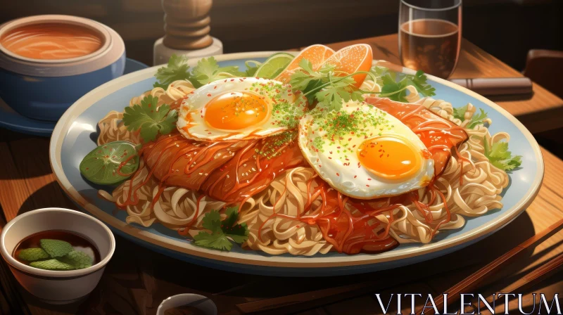 Delicious Noodles with Eggs and Red Sauce AI Image