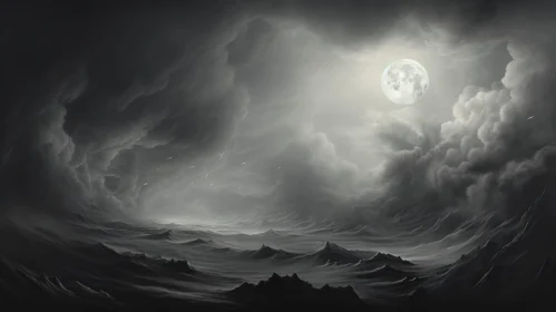 Full Moon Rising over Stormy Sea - Dramatic Nature Image