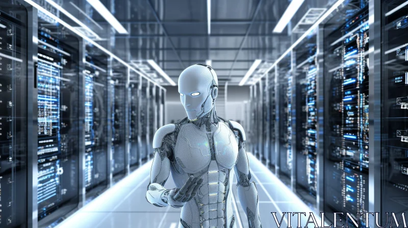 Futuristic Robot in Server Room AI Image