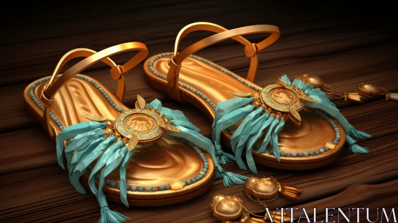 AI ART Golden Sandals with Turquoise Details - Fashion Accessory