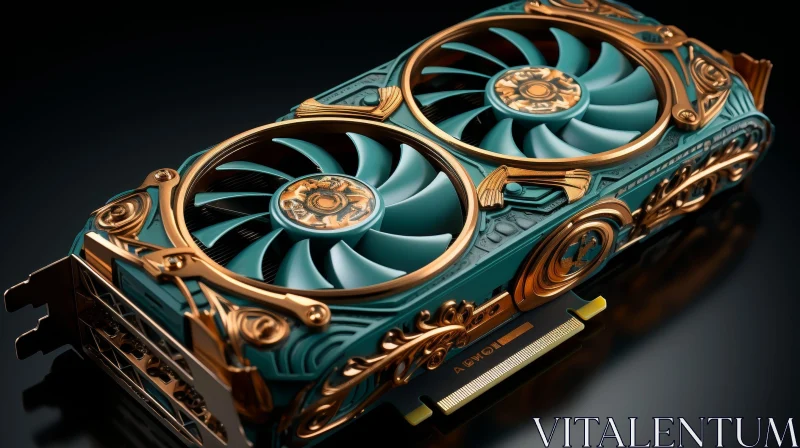 Green and Gold Computer Graphics Card with Fans AI Image
