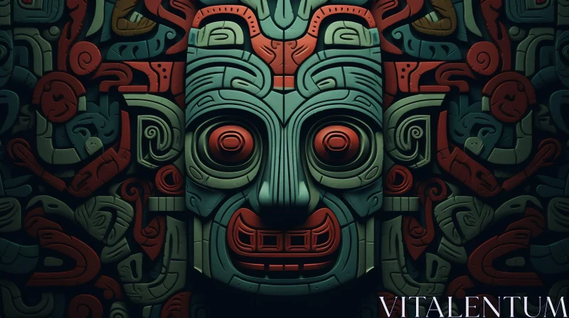 Mayan-Style Stone Mask Illustration AI Image