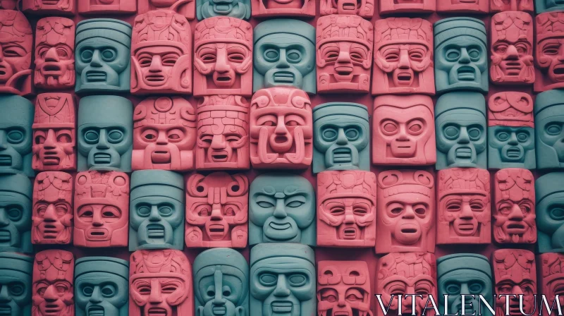 AI ART Mayan-Style Stone Masks Wall Art