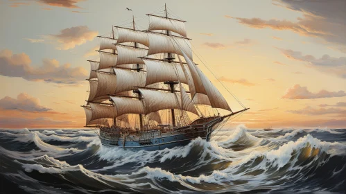 Sailing Ship in Rough Sea Artwork