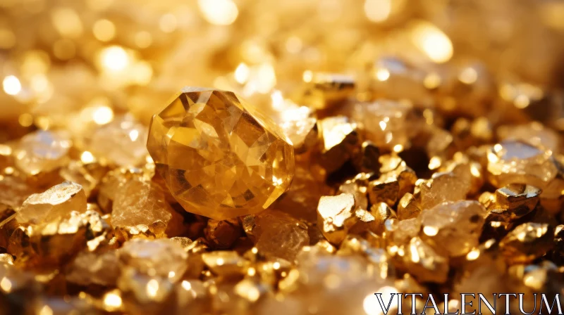 AI ART Shiny Gold Nuggets with Yellow Diamond - Close-up Luxury Treasure