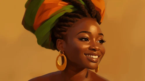 Young African Woman Portrait with Colorful Head Wrap