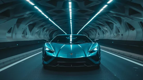 Dark Moody Tunnel Shot with Blue Lamborghini Aventador SVJ