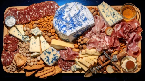 Delicious Cheese and Meat Platter on Wooden Board