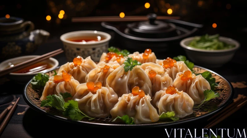 Delicious Dumplings with Red Caviar - Food Photography AI Image