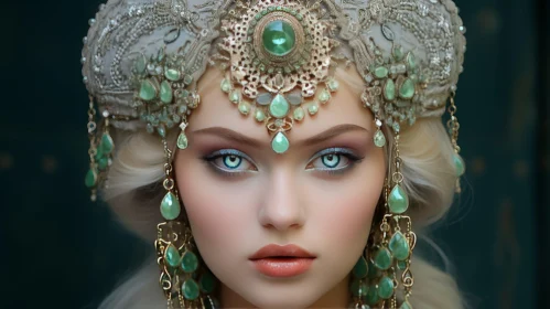 Elegant Woman Portrait with Green Jewelry