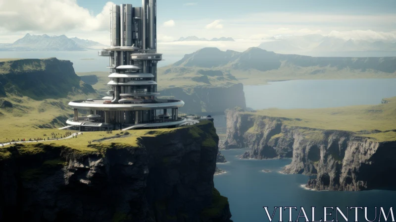 Futuristic Cliff Cityscape: Urban Marvel Amidst Nature AI Image