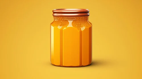 Glass Jar of Golden Honey on Yellow Surface