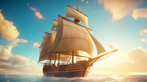 Majestic Tall Ship Sailing Digital Painting