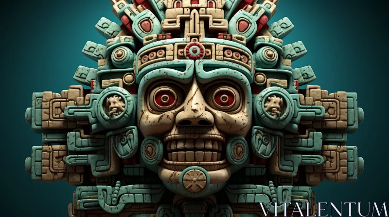 AI ART Mayan Stone Mask with Turquoise Patina