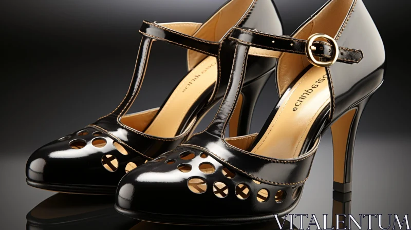 Black Leather Women's Shoes - Studio Photoshoot AI Image
