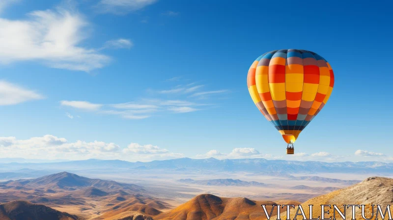 Colorful Hot Air Balloon over Snowy Mountains AI Image