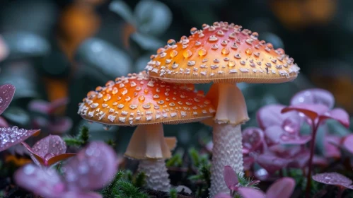 Enchanting Red and White Mushroom Close-Up in Forest Setting