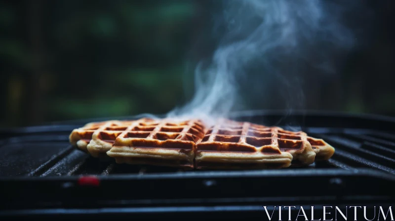 Golden Brown Waffle Cooking on Grill AI Image