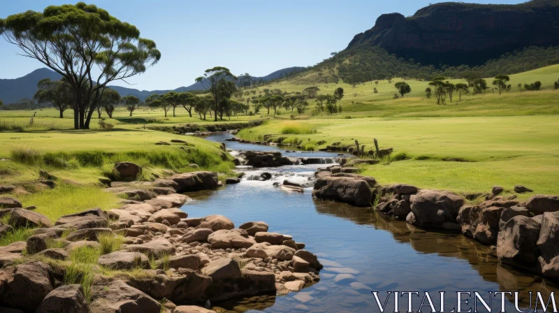 Serene Nature Landscape with River and Green Valley AI Image