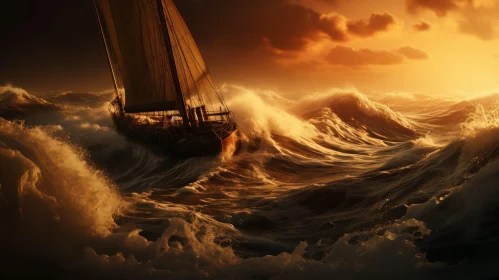 Stormy Sea Sailing Ship Painting