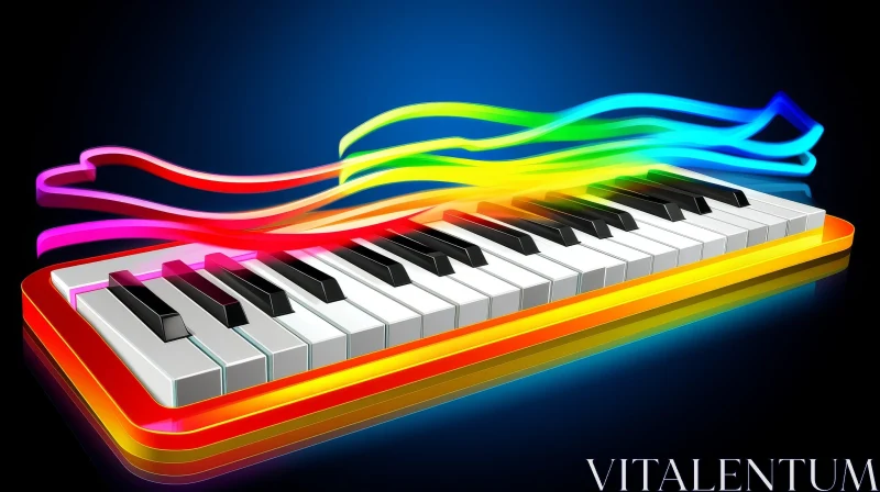 Abstract 3D Piano with Rainbow Light Trails AI Image