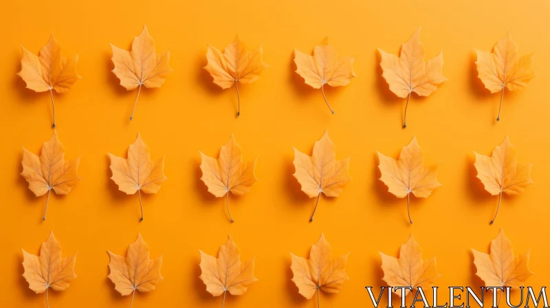 Autumn Leaves Pattern on Orange Background AI Image