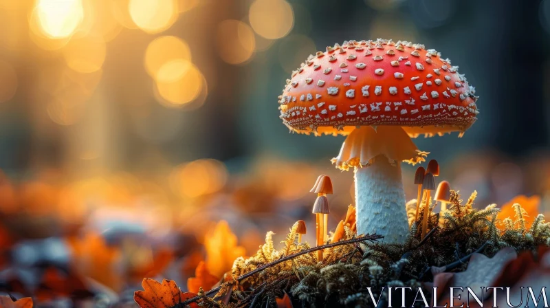 Enchanting Forest Mushroom in Sunlight AI Image