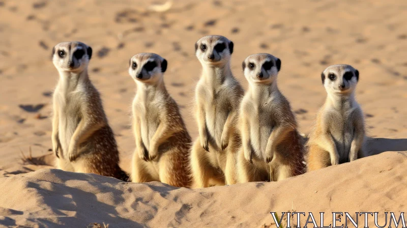 Four Meerkats Standing on Sand AI Image