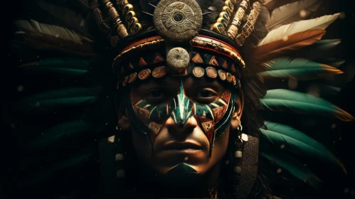 Intriguing Portrait: Male with Elaborate Headdress and Geometric Face Paint