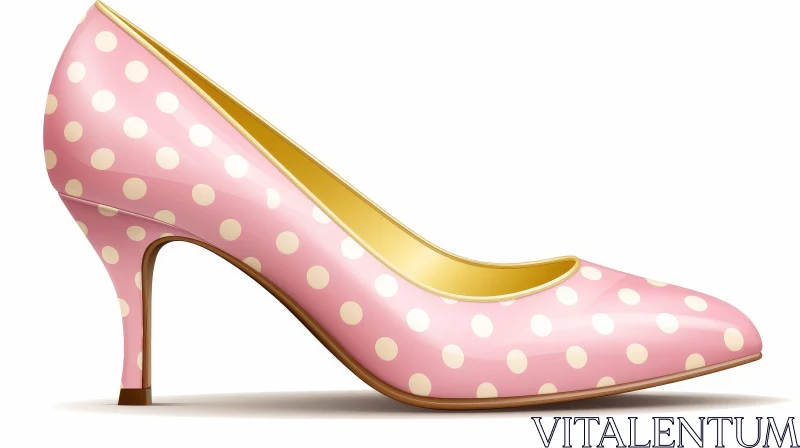 Pink High-Heeled Shoe with Polka Dots - Fashion Illustration AI Image