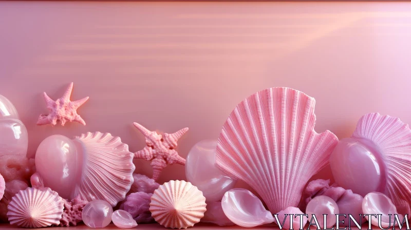 AI ART Pink Seashells and Starfish Close-Up