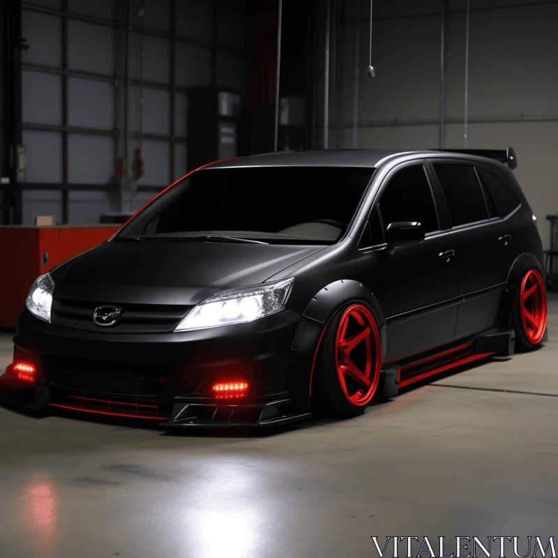 Stylish Mini Van with Red Rims and Vibrant Lights | Furaffinity Style AI Image