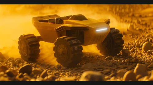 Yellow Futuristic Rover on Rocky Surface