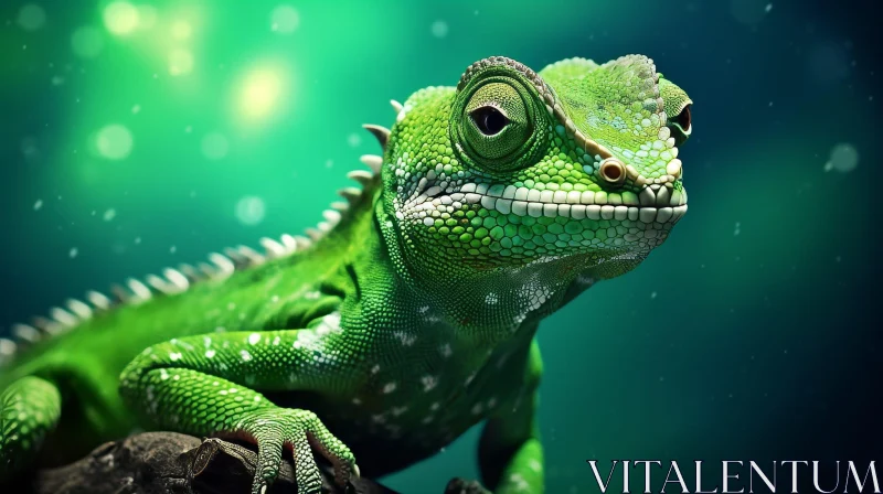 Close-Up Bright Green Lizard Studio Photo AI Image