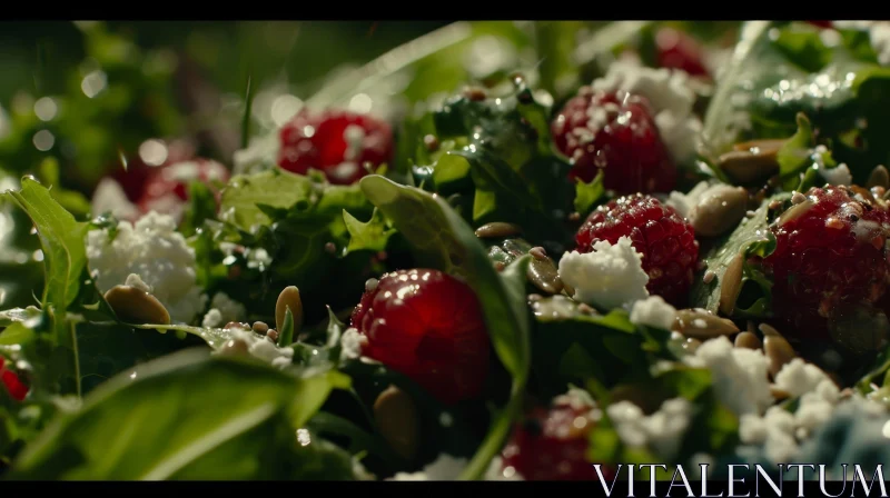 Delicious Salad with Raspberries, Feta Cheese, and Pumpkin Seeds AI Image