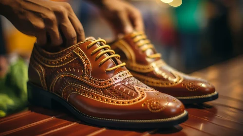 Elegant Brown Leather Shoes with Yellow Shoelaces