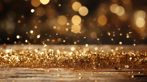 Golden Glitter on Dark Wood Table - Festive Party Table Decor