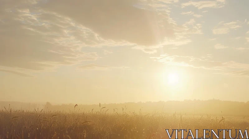 Golden Sunrise Over Wheat Field - Serene Nature Landscape AI Image