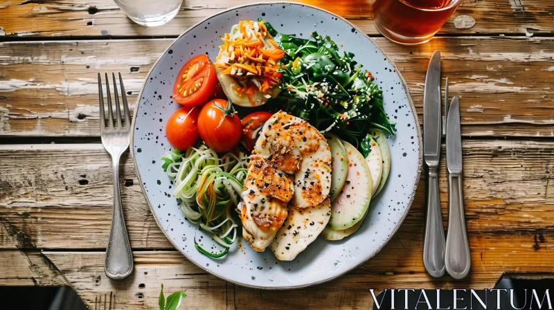 Healthy Food Plate with Grilled Chicken and Salad AI Image