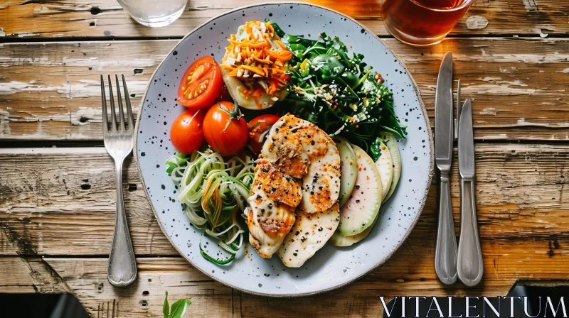 Healthy Food Plate with Grilled Chicken and Salad