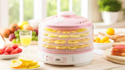 Homemade Food Dehydrator with Fresh Fruits on Kitchen Table