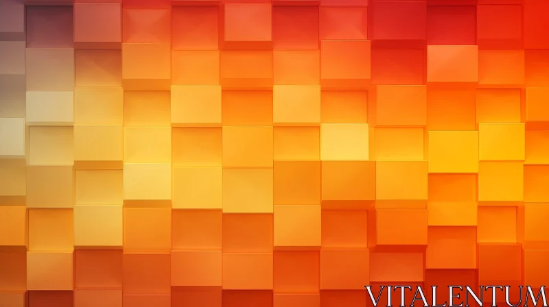 Orange and Yellow Cubes Wall - Geometric 3D Rendering AI Image