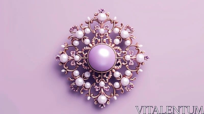 AI ART Pink Gold Brooch with Pearls and Gems | 3D Rendering
